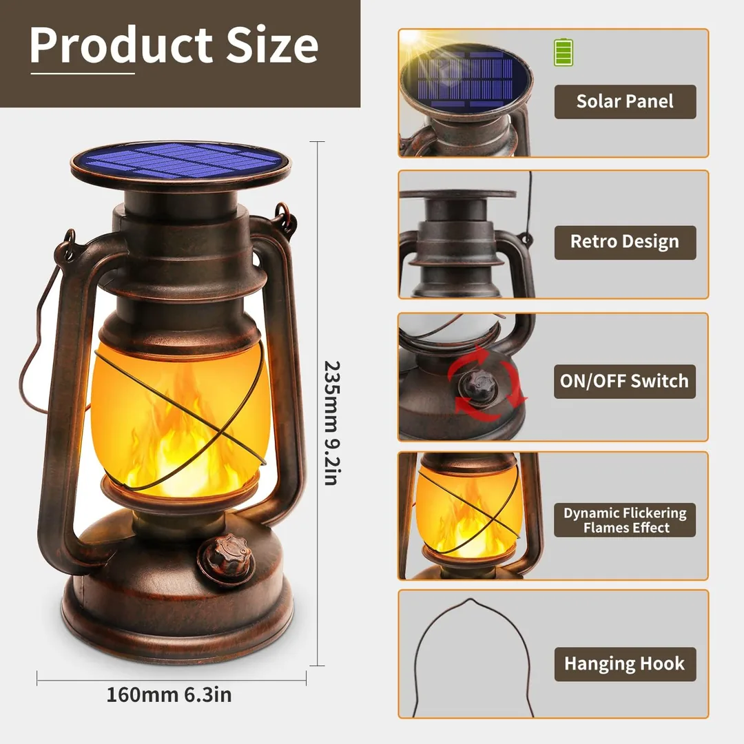 Big vintage solar lantern with dimensions diagram