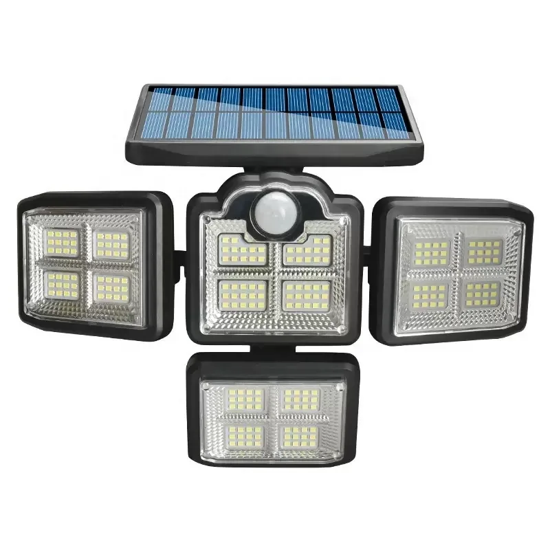 JSOTLAMP 4-lens solar sensor light, front view of four LED heads and motion sensor