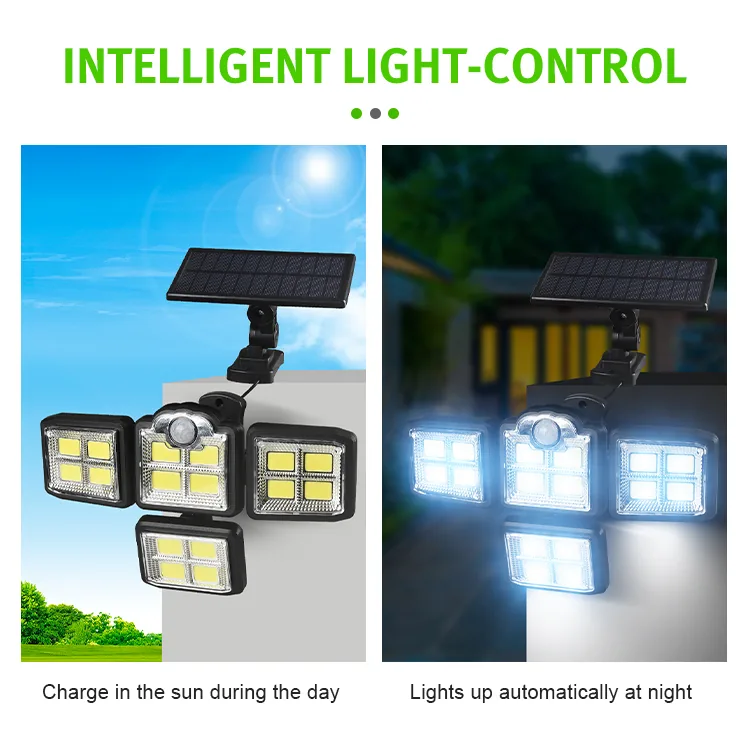 Solar panel charges in the sun by day, the light comes on automatically at night